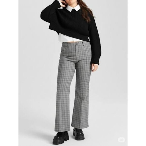 Plaid Black & White High-Waisted Flare Pants With Belt Loops Retro 80's Size 28 - Picture 1 of 9